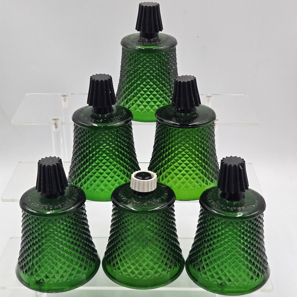 6 Vtg Will & Baumer Emerald Green Diamond Point Glass Peg Votive Candle Holder